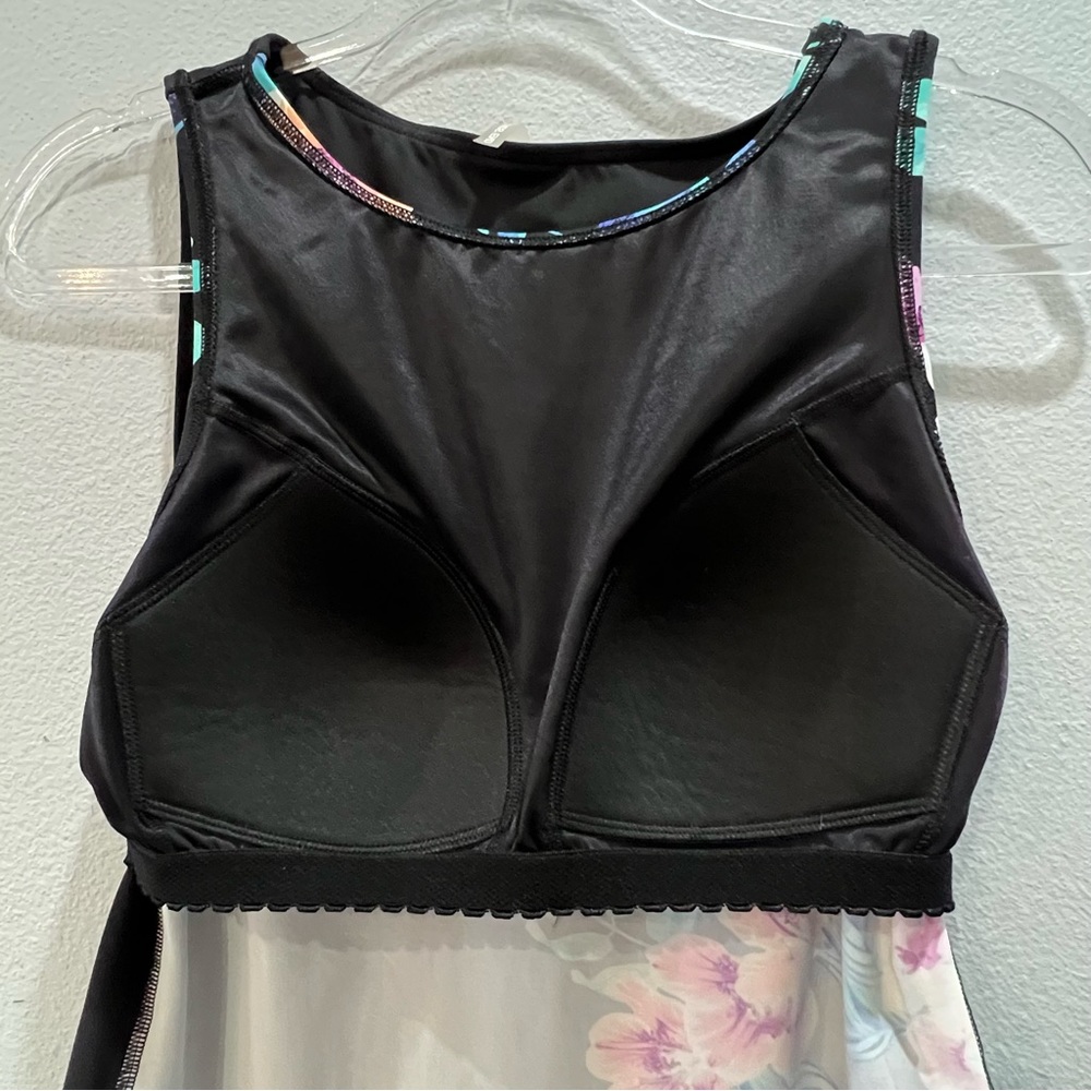 Lands End Tankini Top High Neck Built-in Soft Bra Black/ Pink Floral. 8 - Picture 4 of 6